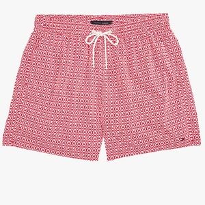 Tommy Hilfiger Red Geometric Swim Trunks Quick-Dry